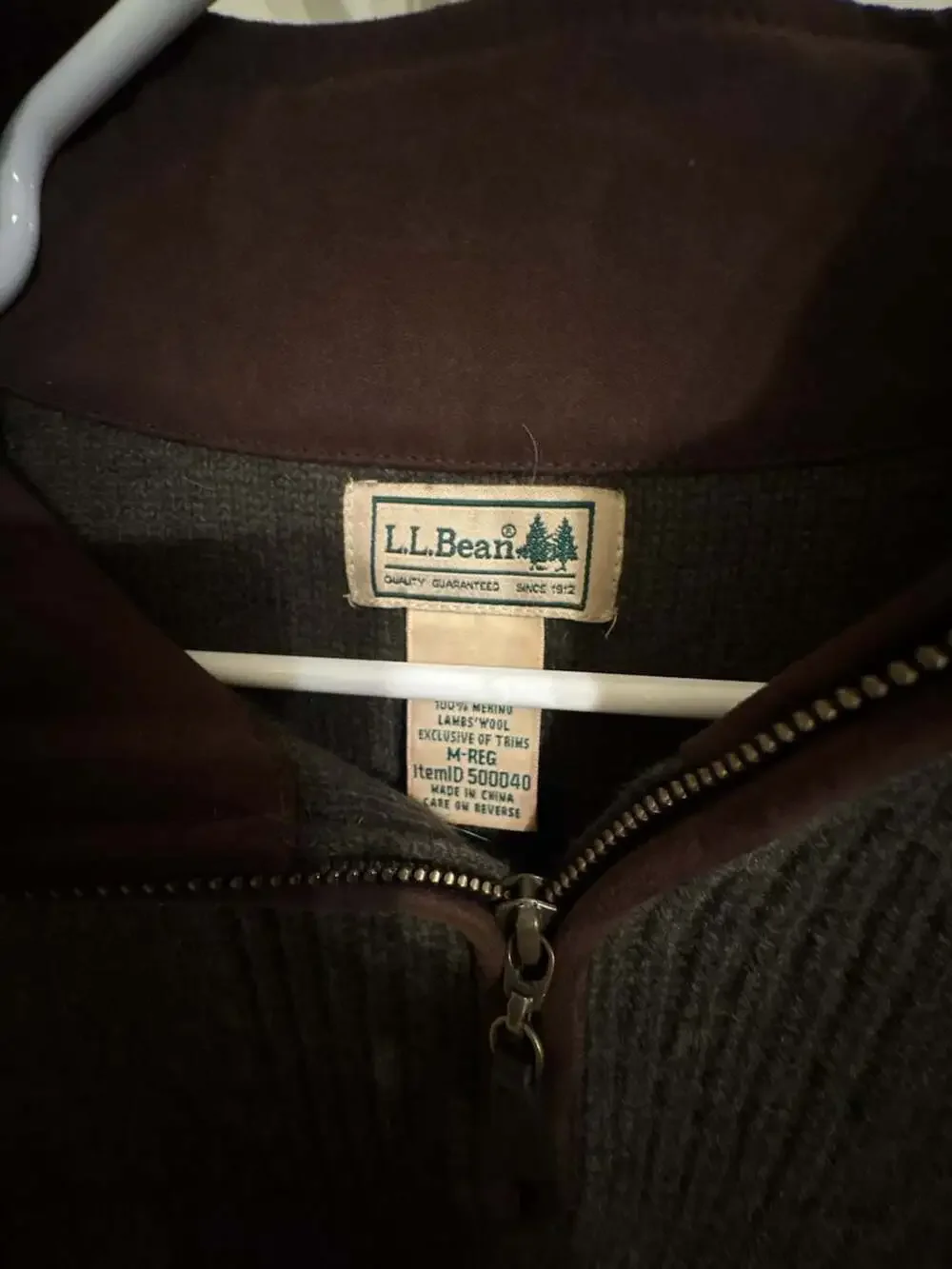 L.L. Bean 100% Merino Lambswool Quarter Zip Pullover Sweater Brown Size M-REG